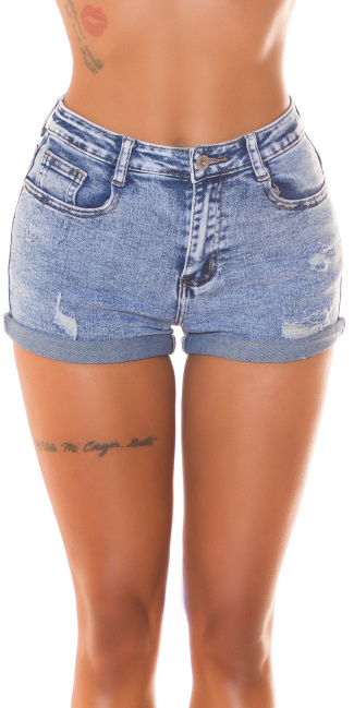 Jeans shorts hoge taille acid washed look blauw